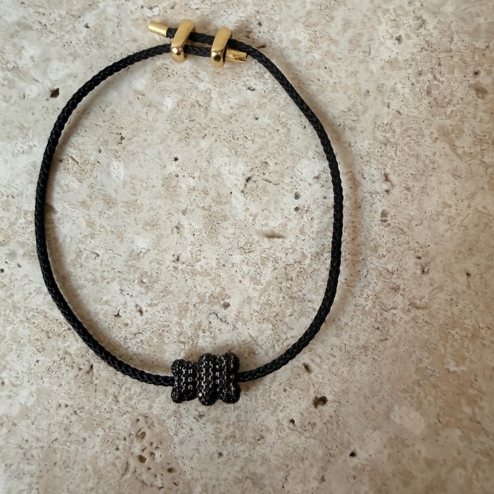 Black  & White Bear Accent Adjustable Black & Gold Stainless Steel Rope Bracelet
